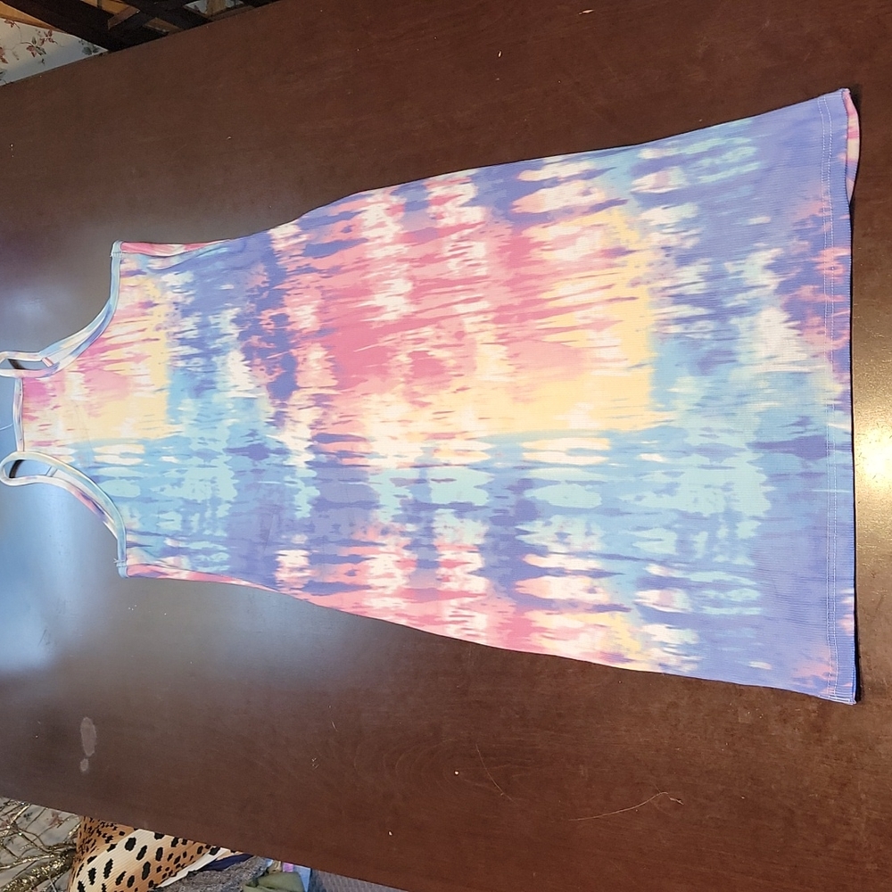 Spring Pastel Tie-Dye Racerback Muscle Maxi Dress With Crosses Front Hem Size 2X - Picture 8 of 13